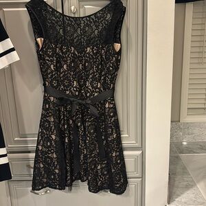 Size 16, Betsy Johnson lace dress with nude underlay.